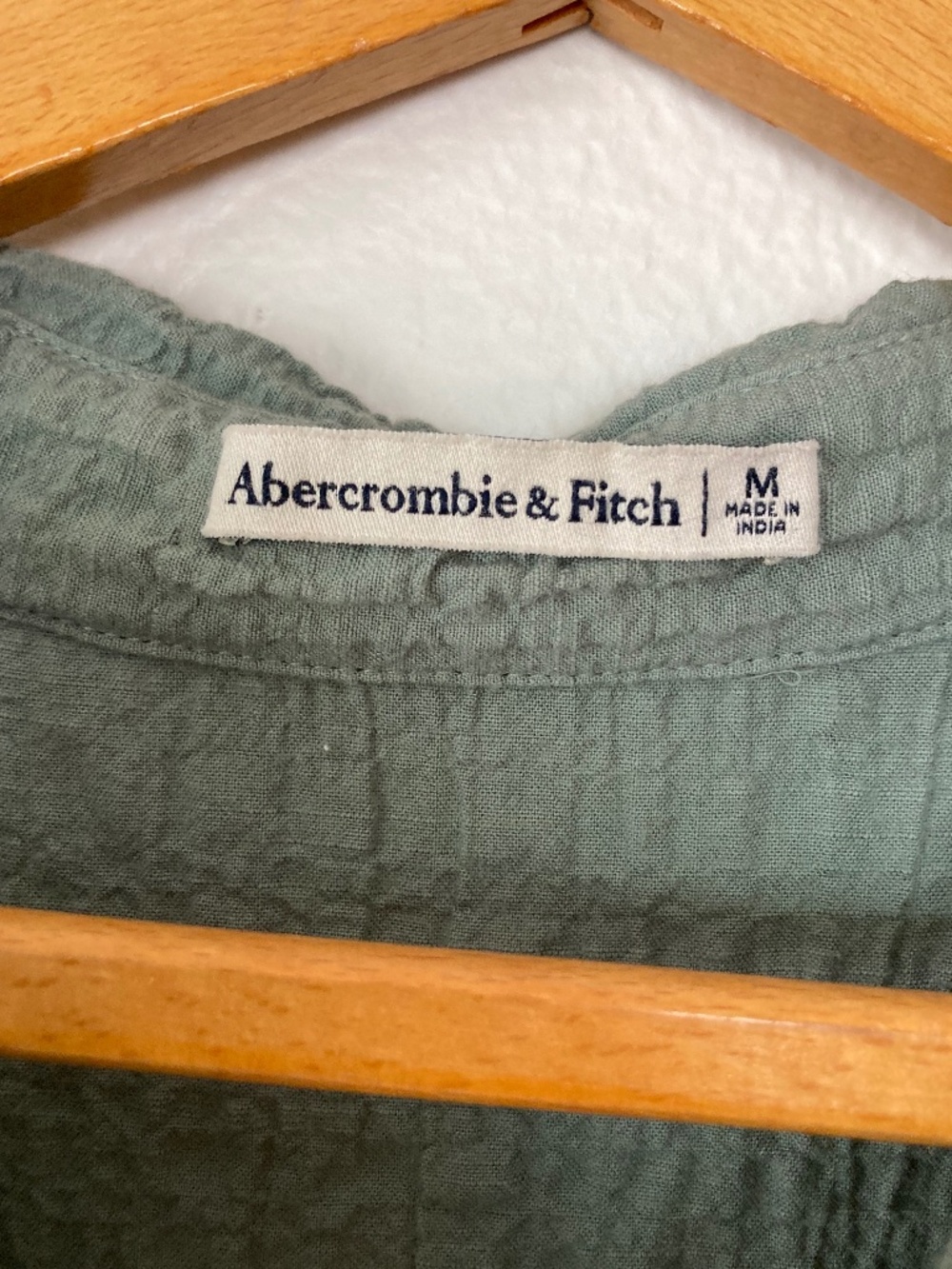 Abercrombie & Fitch Textured Button-through Shirt Dress In Sage Green Medium - Picture 5 of 8